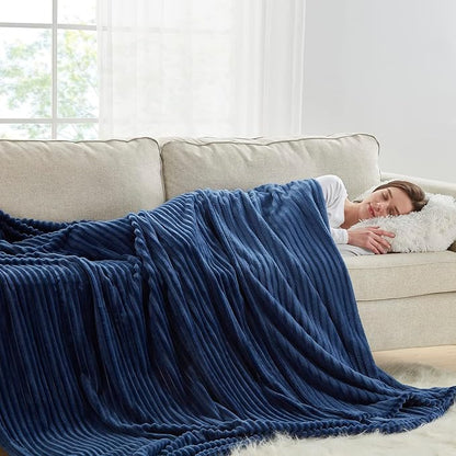Nestl Blue Throw Blanket for Couch - Cozy Warm Fuzzy Blankets for Women, Plush Small Fleece Throws for Girls - Navy Blue, 50 x 60 Inches