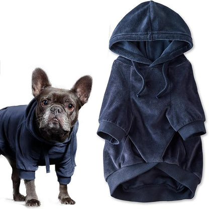 Pet Passion Cooper II Organic Cotton Velour Dog Hoodie Pet Coat for Small, Medium and Large Dogs, Navy, XX-Small (4-7 lbs)