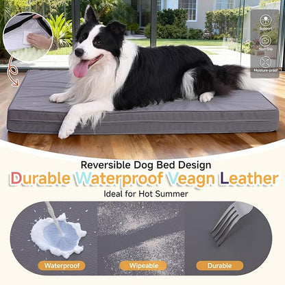 XXL Dog Bed for Large Dogs, Waterproof XXL Dog Crate Pad with Orthopedic Egg Crate Foam Reversible & Washable Cover, Egg Crate Foam, Anti-Slip, 47" x 29", Gray