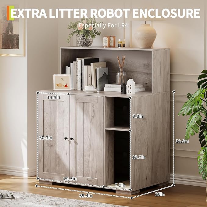 Large Cat Litter Enclosure with Litter Collector, Enclosure for Self-Cleaning Litter Boxes,Adjustable Shelf for Dog Proof,Charging Station, Large Hidden Litter Box for Cat, Cat House