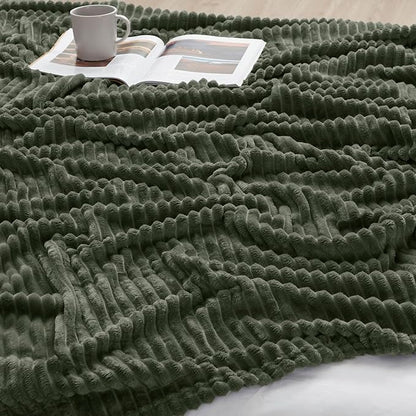 Nestl Green Throw Blanket for Couch - Cozy Warm Fuzzy Blankets for Women, Plush Small Fleece Throws for Girls - Olive Green, 50 x 60 Inches