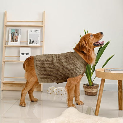 2 Pack Dog Sweaters for Large Dogs Winter Turtleneck Pullover Cable Knit Fleece Stretch Pitbull Labrador Golden Retriever Doberman Bulldog Boy Girl Pet Clothes (XXL, Red & Brown)