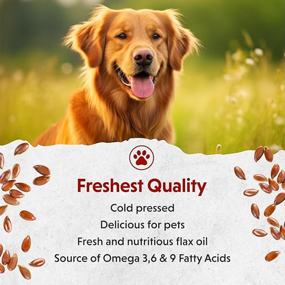 Barlean's Flaxseed Oil for Animals, Pet Essential Liquid Omega 3 Fatty Acids Cat and Dog Oil Supplements for Skin and Coat, Omega 3 for Dogs, Cats and Other Pets, 12 oz