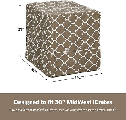MidWest Homes for Pets Medium Dog Crate Cover with Teflon Fabric Protector, Poly-Cotton Privacy Kennel Cover Fits Most 30-inch Crates, Brown Designer Print, Washable, Reduces Barking