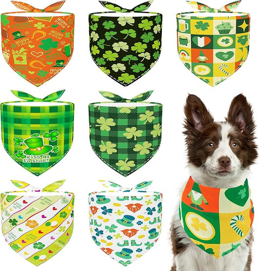 St Patricks Day Dog Bandanas for Large Dogs 7 Pcs Sewing Hemming Dogs Bandanas 33 Inch Shamrocks Scarves Grooming L