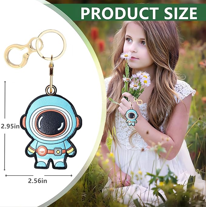 Leather Keychain Holder Case Compatible with AirTag,Cute Protective Cover with Keyring,Anti-Scratch Finder GPS Tracker Case for Wallet Keys,bag,pets,Backpack(Astronaut Green)