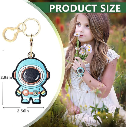 Leather Keychain Holder Case Compatible with AirTag,Cute Protective Cover with Keyring,Anti-Scratch Finder GPS Tracker Case for Wallet Keys,bag,pets,Backpack(Astronaut Green)