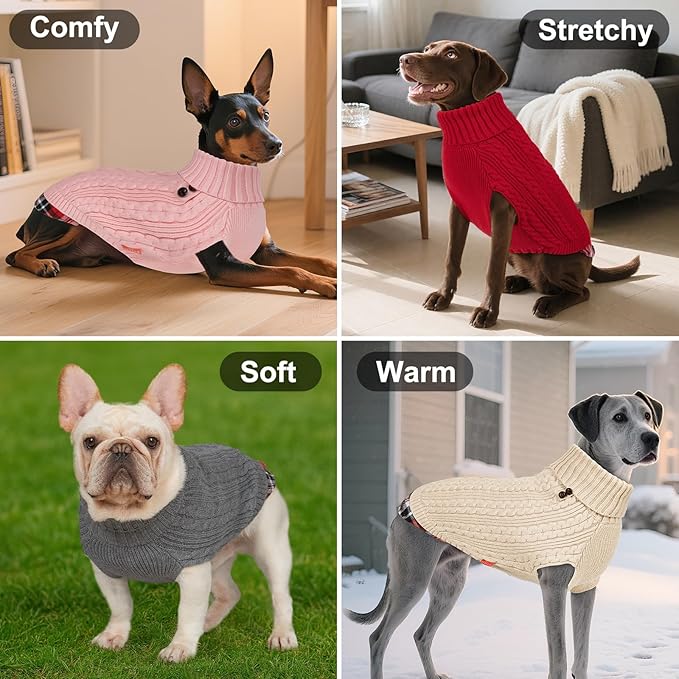 KYEESE Dog Sweater Thick Pet Coat for Fall Winter Cold Weather Warm Turtleneck Medium Dogs Sweater Soft Pullover Dog Sweaters for Medium Dogs Boy