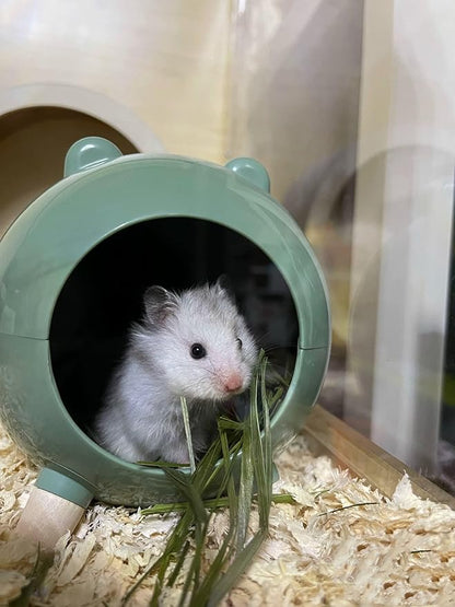 TUTU&LELE Hamster Hideout, Tiny House Hideout and Habitat, Space Elf Hiding Nest, Durable Hamster Bed with Round Thick Plush Pads, for Mice, Gerbils,Hamsters to Play, Sleep and Rest (Green)