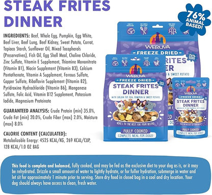 Weruva Dog Freeze Dried, Steak Frites Dinner with Sirloin Tip, Egg, Pumpkin & Sweet Potato, 1oz Bag