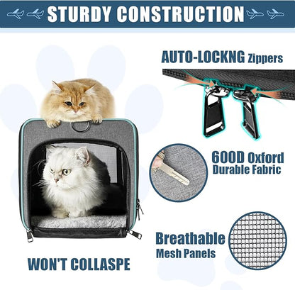 GAPZER Cat Carrier Alaska Airline TSA Approved 17x11x9.5 Soft-Sided Small Pet Air Travel Carry Bag, Southwest Airplane Kitten 12lbs Crate in Cabin Under-Seat Traveling Cage Tiny Dog Under 8 Pound