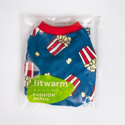 Fitwarm Popcorn Dog Pajamas, Funny Dog Clothes for Small Dogs Boy Girl, Fleece Pet Onesie with Feet, Blue, Red, White, Yellow, Large