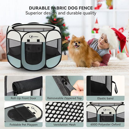 Siedihit Dog Playpen, Puppy Pet Playpen, Medium Dogs Tent Crates Cage Indoor/Outdoor, Portable Pop Up Dog Kennel Playpen with Carrying Case for Dogs/Cats/Rabbits, Removable Zipper Top, Grey
