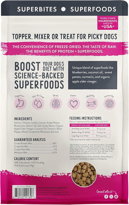 Health Extension SuperBites Freeze-Dried Raw Salmon Meal Mixer for Dogs, (12oz, 340.2 g) – Premium Blend with Raw Proteins and Superfoods for Optimal Nutrition