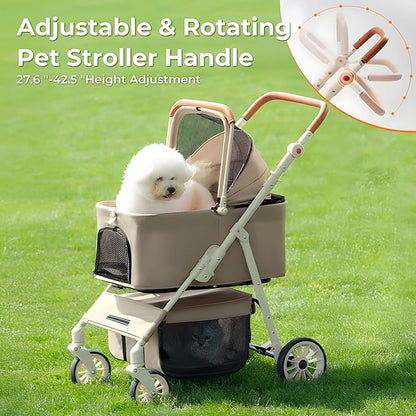 Dog Cat Stroller for Small/Medium Pets up to 55 Lbs, 3-in-1 Foldable Pet Stroller with Detachable Carrier, 4 Wheels, Adjustable Height, Single Foot Brake, Pet Strollers for Travel Outdoor