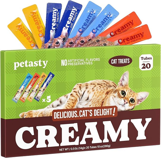Lickable Cat Treats, High Moisture Hydrating Creamy Puree Squeeze Tubes, Variety Pack, 20 Tubes 0.5oz, Grain-Free, Omega Oils & Vitamin E, Skin & Coat Health, Digestive and Immune Support