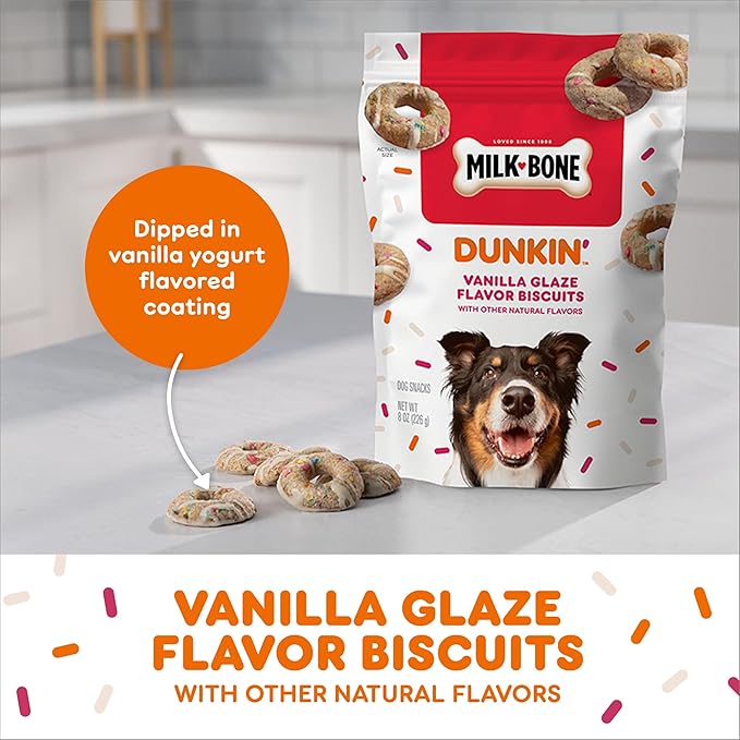 Milk-Bone Dunkin' Vanilla Glaze Flavor Dog Biscuits with Other Natural Flavors, 8 oz Bag