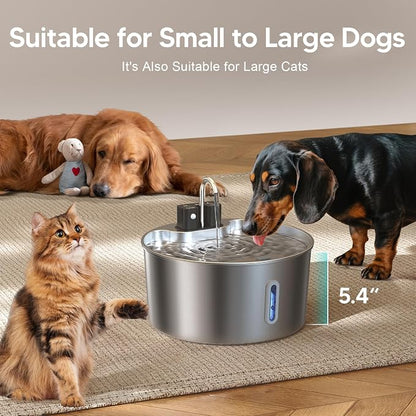 Voluas 7L Wireless Dog Water Fountain with 3 Filters, Stainless Steel | cordless Design, 236oz capacity, 4-layer filtration, ultra-quiet pump, water level window, easy clean for large dogs