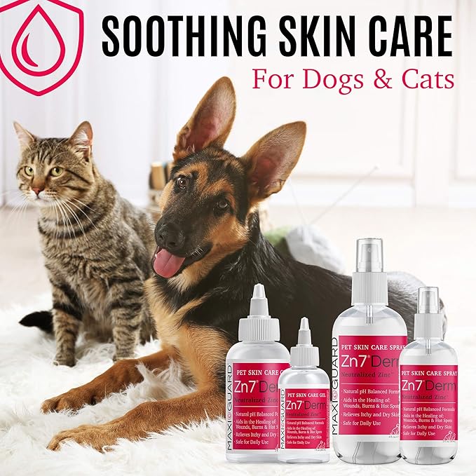 Maxi-Guard Pet Skin Care Spray Zn7 Derm with Neutralized Zinc for Dogs, Cats, Bovine, Exotics and Companion Animals (4oz), red/White