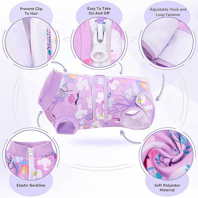 Lukovee Recovery Suit for Dogs, Zipper On Dog Surgery Suit for Female Male Dog, Onesies Bodysuit Prevent Licking Spay Abdominal Wounds Bandages E-Collar Alternative (Purple, M)