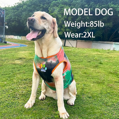 Dog Shirt Dog Vest Summer Tie Dye Dog Clothes Cool Breathable Cotton T-Shirt Medium Large Dog Boys Girls Shirt(GreenOrange, Medium)