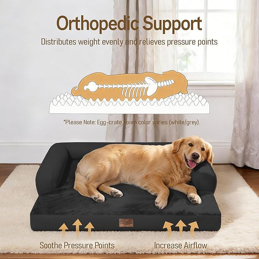 Comfort Expression Extra Large Dog Bed - XL Washable Waterproof Orthopedic Pet Bed for Big Dog Pet Couch Memory Foam Sofa Bolster with Removable Cover - 42 x 30