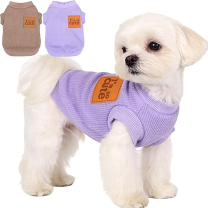 2 Pack Dog Shirt Vest Dog Clothes for Small Dogs Summer Waffle Puppy T-Shirts Soft Sleeveless Pet Clothes Lightweight Medium Large Doggy Outfit Cat Clothing (Purple+Khaki, Large)