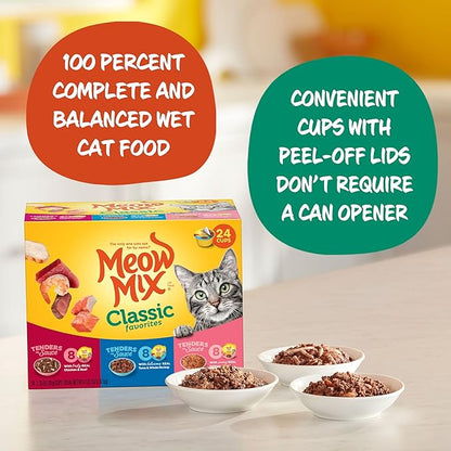 Meow Mix Tenders in Sauce Classic Favorites Wet Cat Food Variety Pack, 2.75 Ounce Cup (Pack of 48)
