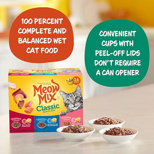 Meow Mix Tenders in Sauce Classic Favorites Wet Cat Food Variety Pack, 2.75 Ounce Cup (Pack of 48)