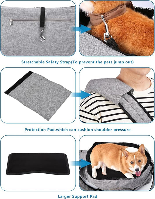 Ownpets Pet Sling Carrier, Fits 15 to 25lbs Extra-Large Dog/Cat Sling Carrier Reversible and Hands-Free Dog Bag with Adjustable Strap and Pocket Shoulder Pad for Outdoor Travel Hiking