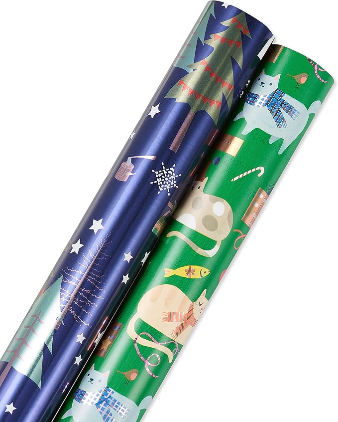 Papyrus Christmas Wrapping Paper Rolls, Playful Cats, Cars and Trees (2 Rolls, 45 sq. ft.)