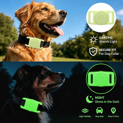 GOCII for Airtag Dog Collar Holder 2 Pack,Waterproof Dog Collar Holder for Apple AirTag(Gen 1 & 2),Silicone Air Tags Case for Dog Collars(Glow Green)