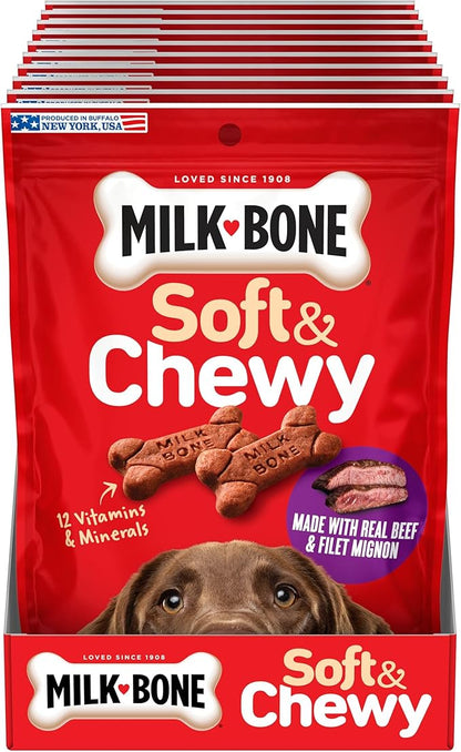 Milk-Bone Soft & Chewy Dog Treats, Beef & Filet Mignon Recipe, 5.6 Ounce (Pack of 10) Made with Real Chuck Roast