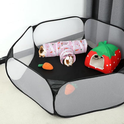 Rypet Guinea Pig Tunnel 3 Way Collapsible Small Pet Tunnels and Tubes with Interactive Ball for Baby Rabbit Ferret Hamster Chinchilla Hedgehog Hiding and Resting-Pink