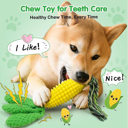 TOOPTATE Dog Chew Toys – Squeaky Corn Dog Toys to Keep Them Busy, Soft Durable Teething Toys for Medium and Large Dogs