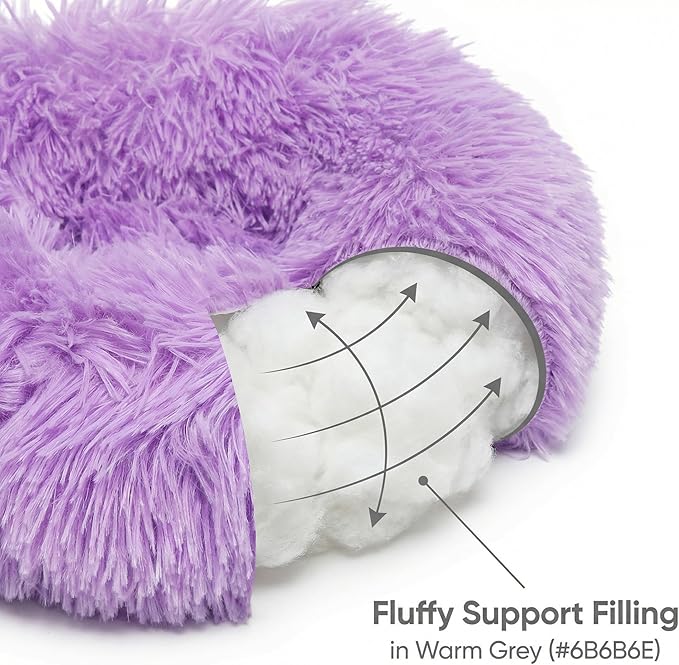 Tiny Dog Bed 11.8 Inch for Extra Small Dogs,Washable Puppy Bed,Soft Faux Fur Calming Donut Bed for Chihuahua Yorkie Maltese Pomeranian,Purple