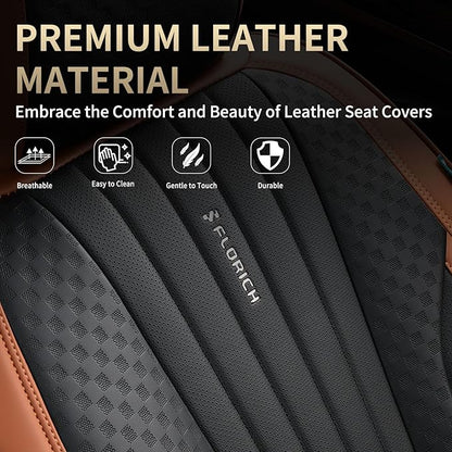 FLORICH Car Seat Covers, Premium Leatherette Car Seat Covers Front Seats, Breathable Car Seat Cushion for Cars, Automotive Seat Protectors for Most Sedans Cars SUV Trucks, Black&Brown
