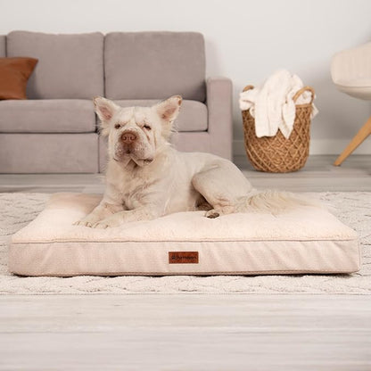 Furhaven Orthopedic Dog Bed – Classic Cushion with Plush Tufted Top, Supportive Foam Mattress, Removable Washable Cover, Joint Relief - Wheat, Large