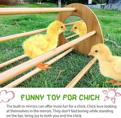 Bamboo Chicken Perch with Mirror, Strong Roosting Bar for coop and brooder, Training Perch for Large Bird, Hens, Parrots, Macaw, Easy to Assemble and Clean, Fun Toys for Chicken