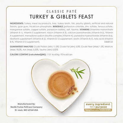Fancy Feast Poultry and Beef Feast Classic Pate Collection Grain Free Wet Cat Food Variety Pack - (Pack of 30) 3 oz. Cans