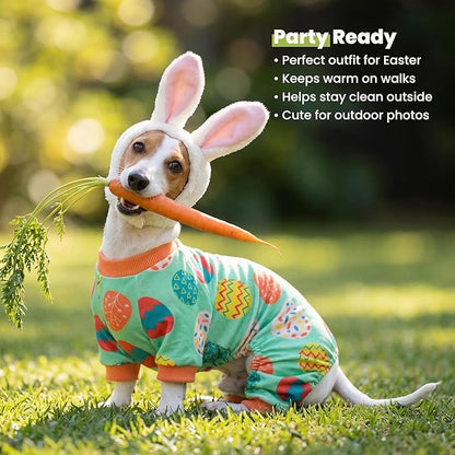 Fitwarm Easter Egg Dog Pajamas, Holiday Dog Clothes for Small Dogs Girl Boy, Pet Easter Outfit, Puppy Cat Onesie, Lightweight Velvet, Light Green, Orange, Small