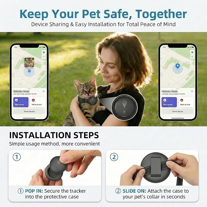 GPS Pet Tracker for Dogs & Cats, Smart Collar with Real-Time Location | No Monthly Fee, Activity Monitoring, Adjustable Reflection Strap, Find My Compatible, Lightweight Wear, Plug And Play