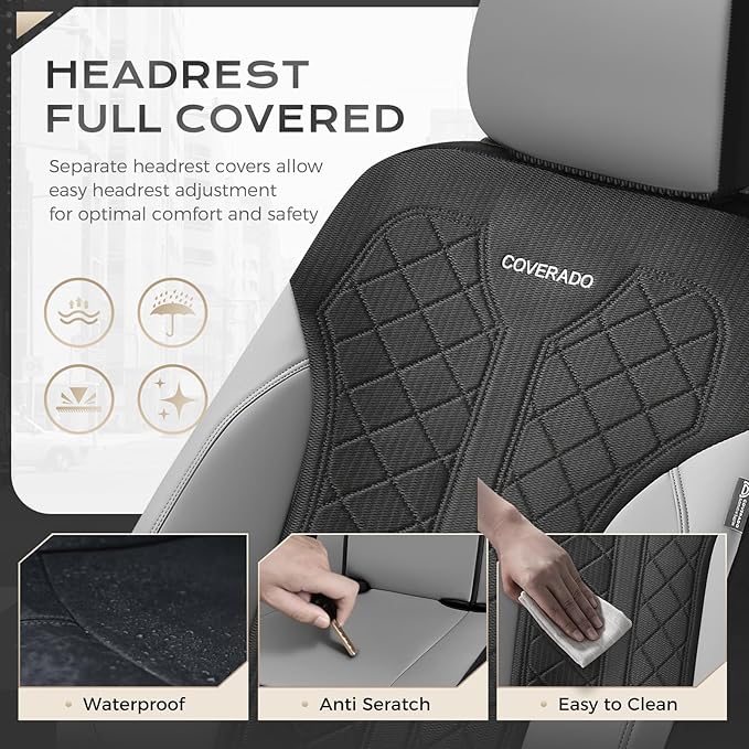 Coverado Leather Car Seat Cover for 2 Seats Front Seat Covers Waterproof Seat Covers 2-Pack Luxury Car Seat Protectors Universal Fit for Most Vehicles, SUV, Truck, Sedan