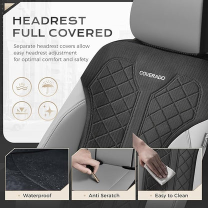 Coverado Leather Car Seat Cover for 2 Seats Front Seat Covers Waterproof Seat Covers 2-Pack Luxury Car Seat Protectors Universal Fit for Most Vehicles, SUV, Truck, Sedan