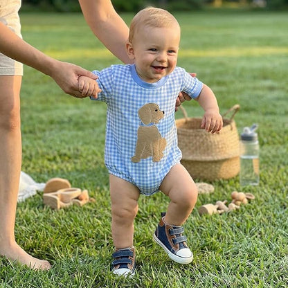 Baby Girl Summer Clothes Dog Bubble Romper Newborn Infant Plaid Onesie Spring Summer Toddler Bodysuit Clothes