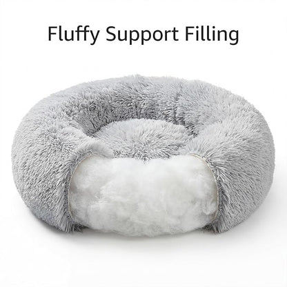 Extra Small Dog Bed Cute Grey Dog Bed Washable 19 inches Donut Fluffy Small Pet Beds,Calming Anti Anxiety Round Fits up to 10 lbs Soft Warm Pets Beds for Puppy Dogs Indoor