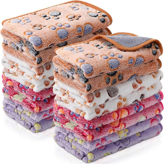Tudomro 8 Pcs Guinea Pig Blankets Washable Small Pet Fleece Bedding Cage Liners Double Sided Pet Reusable Sleep Mat Pad Cover for Ferret Chinchilla Furniture Protection(Paw,14 x 28 Inch)