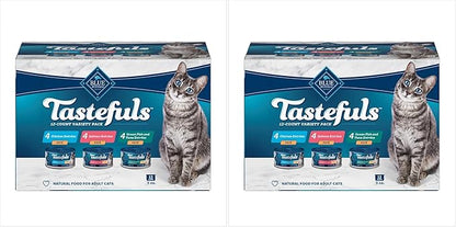 Blue Buffalo Tastefuls Natural Pate Wet Cat Food Variety Pack, Salmon, Chicken,Ocean Fish & Tuna Entrées 3-oz Cans (4 of Each Flavor), (Pack of 24)