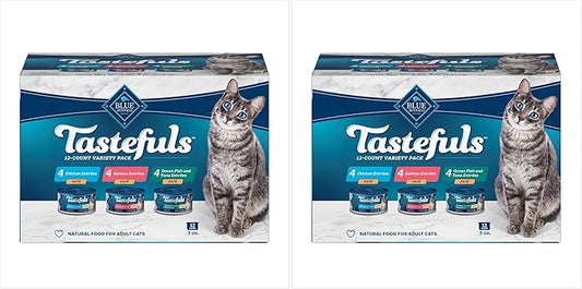 Blue Buffalo Tastefuls Natural Pate Wet Cat Food Variety Pack, Salmon, Chicken,Ocean Fish & Tuna Entrées 3-oz Cans (4 of Each Flavor), (Pack of 24)