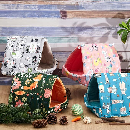 Cinnvoice 4 Pcs Guinea Pig Hideout, Guinea Pig Bed Tunnel, Rabbit Washable Small House Cage Accessories for Bunny Hedgehog Mouse Chinchillas Hamsters Ferrets Bearded Dragons Rats (Wonder Tale,7.9 in)